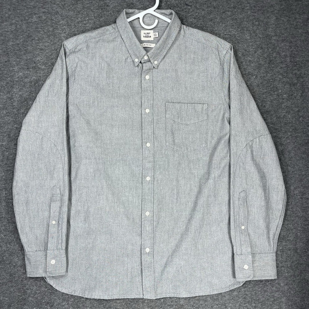 Flint and Tinder Selvedge Architect Shirt Mens 2XL Gray Japanese Slub Denim Slim - Picture 1 of 15
